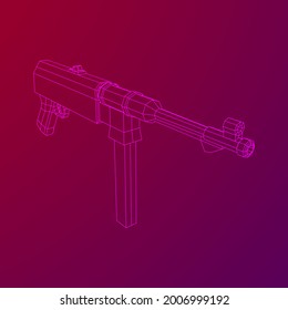 Subametralladora alemana MP 40 mundial 2 pistola de armas de fuego. Ilustración vectorial de malla baja de malla de malla de alambre.