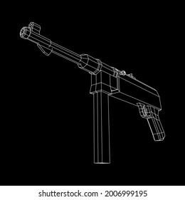 Untermaschinenpistole MP 40 Feuerwaffenpistole. Wireframe Low-Poly-Mesh, Vektorgrafik.
