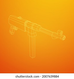 Subametralladora alemana MP 40 mundial 2 pistola de armas de fuego. Ilustración vectorial de malla baja de malla de malla de alambre.