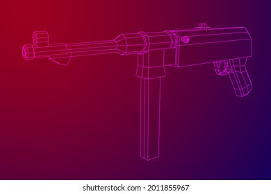Subametralladora alemana MP 40 mundial 2 pistola de armas de fuego. Ilustración vectorial de malla baja de malla de malla de alambre.