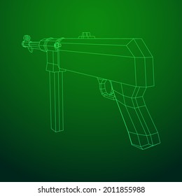 Subametralladora alemana MP 40 mundial 2 pistola de armas de fuego. Ilustración vectorial de malla baja de malla de malla de alambre.