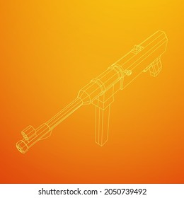 Subametralladora alemana MP 40 mundial 2 pistola de armas de fuego. Ilustración vectorial de malla baja de malla de malla de alambre.