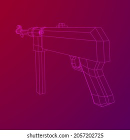 Subametralladora alemana MP 40 mundial 2 pistola de armas de fuego. Ilustración vectorial de malla baja de malla de malla de alambre.