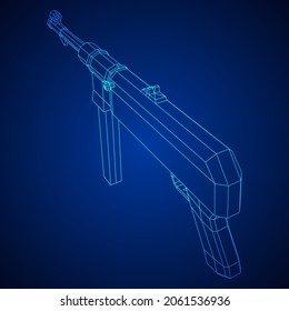 Subametralladora alemana MP 40 mundial 2 pistola de armas de fuego. Ilustración vectorial de malla baja de malla de malla de alambre.