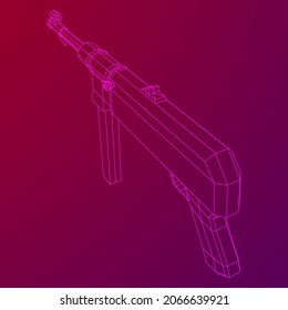 Subametralladora alemana MP 40 mundial 2 pistola de armas de fuego. Ilustración vectorial de malla baja de malla de malla de alambre.