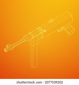 Submaschinengewehr MP 40 Weltkrieg 2 Feuerwaffenpistole. Wireframe Low-Poly-Mesh, Vektorgrafik.