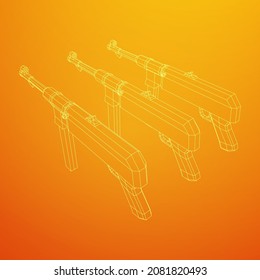 Submachine gun german MP 40 world war 2 firearms pistol. Wireframe low poly mesh vector illustration.