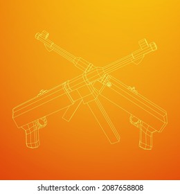 Subametralladora alemana MP 40 mundial 2 pistola de armas de fuego. Ilustración vectorial de malla baja de malla de malla de alambre.