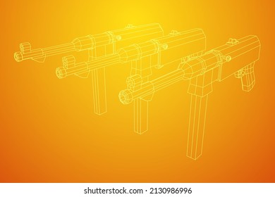 Subametralladora alemana MP 40 mundial 2 pistola de armas de fuego. Ilustración vectorial de malla baja de malla de malla de alambre.