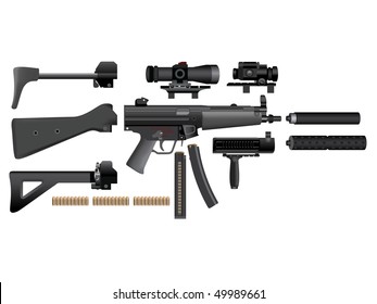 Submachine Gun Heckler Mp5 Accessories Stock Vector (Royalty Free ...