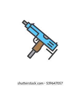 Submachine gun line icon, filled outline vector sign, linear colorful pictogram isolated on white. Symbol, logo illustration