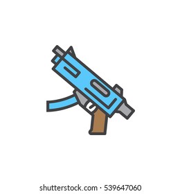 Submachine gun line icon, filled outline vector sign, linear pictogram isolated on white. Symbol, logo illustration