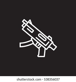 Submachine gun line icon, outline vector sign, linear pictogram isolated on black. Symbol, logo illustration