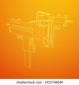 Pistola moderna de armas de fuego subametralladoras. Ilustración vectorial de malla baja de malla de malla de alambre.