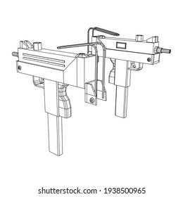 Submachine Gun Modern Firearms Pistol Wireframe Stock Vector (royalty 