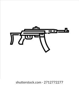 Icono de contorno de subametralladora. Ilustración de línea negra de subametralladora.
