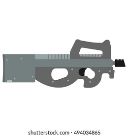 Submachine gun security and military weapon. Metal automatic gun. Criminal and police firearm vector illustration isolated on white.
