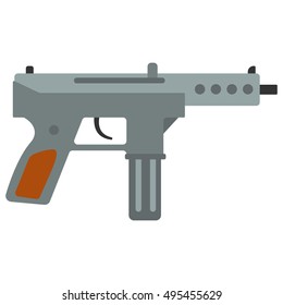 Submachine gun security and military weapon. Metal automatic gun. Criminal and police firearm vector illustration isolated on white.