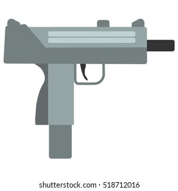 Submachine gun security and military weapon. Metal automatic gun. Criminal and police firearm vector illustration isolated on white.