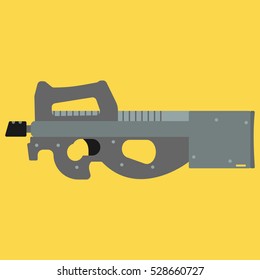 Submachine gun security and military weapon. Metal automatic gun. Criminal and police firearm vector illustration
