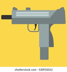 Submachine gun security and military weapon. Metal automatic gun. Criminal and police firearm vector illustration