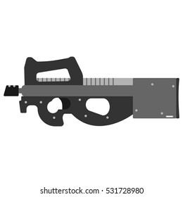 Submachine gun security and military weapon. Metal automatic gun. Criminal and police firearm vector illustration