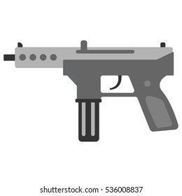 Submachine gun security and military weapon. Metal automatic gun. Criminal and police firearm vector illustration