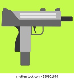 Submachine gun security and military weapon. Metal automatic gun. Criminal and police firearm vector illustration
