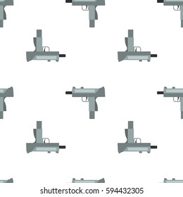 Submachine gun security and military weapon. Metal automatic gun. Seamless pattern, tiling ornament vector illustration