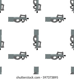 Submachine gun security and military weapon. Metal automatic gun. Seamless pattern, tiling ornament vector illustration