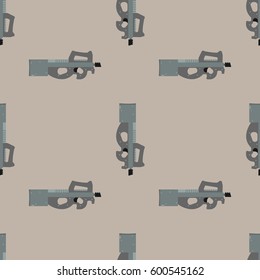 Submachine gun security and military weapon. Metal automatic gun. Seamless pattern, tiling ornament vector illustration