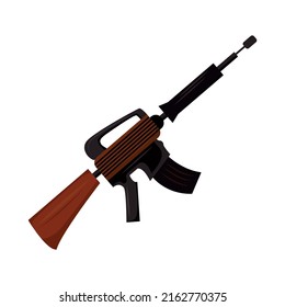 Objeto vector de color semiplano de cañón subautomático. Elemento de tamaño completo sobre blanco. Burglary y criminal. Carbina de máquina. Dibujo de estilo de caricatura simple de rifle automático para diseño gráfico web y animación