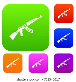 Submachine gun set icon in different colors isolated vector illustration. Premium collection