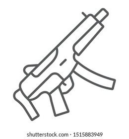 Submachine gun thin line icon, army and military, firearm sign, vector graphics, a linear pattern on a white background, eps 10.