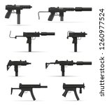 submachine machine hand gun weapons stock vector illustration isolated on white background