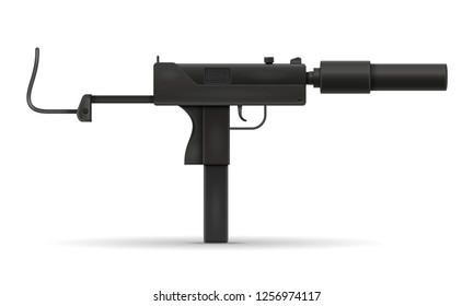 submachine machine hand gun weapons stock vector illustration isolated on white background