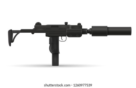 submachine machine hand gun weapons stock vector illustration isolated on white background