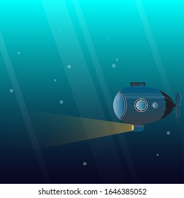 Submarine. The bathyscaphe follows the ocean. Vector illustration