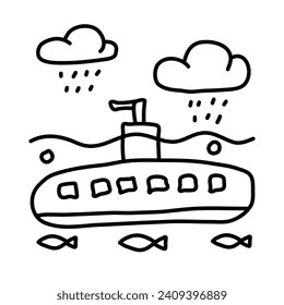 submarine of beach doodle illustration