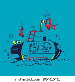 submarine bears diving into the ocean with friends