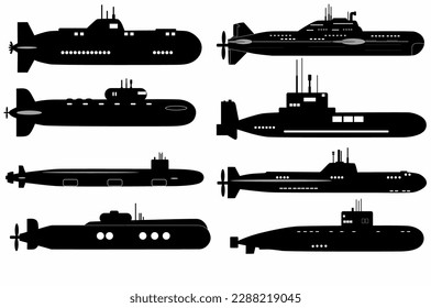 Conjunto de silueta negra submarina. Aislado sobre un fondo blanco. logotipos, iconos