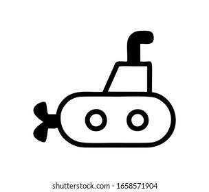 submarine in black and white as an isolated vector for logo, sign, apps or website