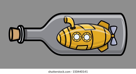 Submarine in Bottle - Vector Illustration