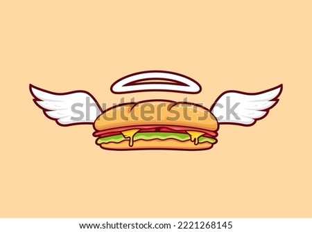 submarine bread baguette sandwich with wing flying, angel baguette sandwich with wing bread illustration