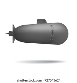 Submarine. Cartoon dark submarine on white background. Realistic. 