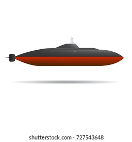 Submarine. Cartoon dark submarine on white background. Realistic. 