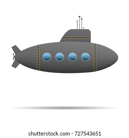 Submarine. Cartoon dark submarine on white background. Realistic. 