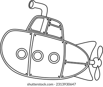 Submarine cartoon line art for coloring book 