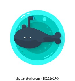 Submarine cartoon style, side view. Flat design. Vector illustration