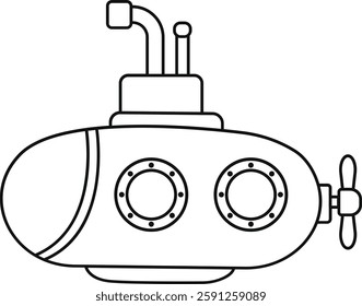 Submarine Cartoon Vector Illustration Outline